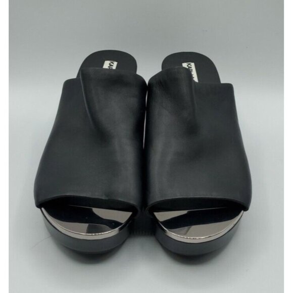 Karl Lagerfeld 'Lyric' 38.5 Black Leather Slide Wedge Platform 8 Sandals NWOB - Picture 2 of 14